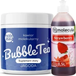 Molecula Bubble Tea Mini Set 1x Fruchtperlen Blaubeere 1x Sirup Erdbeere Becher Strohhalme Popping Boba