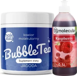 Molecula Bubble Tea Mini Set 1x Fruchtperlen Blaubeere 1x Sirup Himbeere Becher Strohhalme Popping Boba