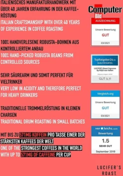 LUCIFER'S ROAST 4x1kg Espresso By KIQO Aus Italien - Starke Kaffeebohnen Für Kaffeevollautomaten Und Siebträger - Säurearm - 100% Robusta (ganze Bohnen, 4x1kg) -Senseo || Tassimo Verkäufe 3ed059e3d41ec896fbad0e2ae121586b