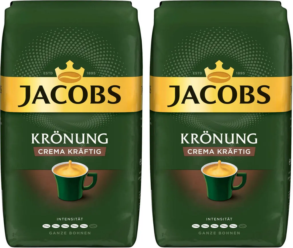 JACOBS Kaffeebohnen Krönung Crema Kräftig 2 X 1kg Ganze Kaffee Bohnen + 1 Aluminium Dose Im Barista-Design 3 JACOBS Kaffeebohnen Krönung Crema Kräftig 2 X 1kg Ganze Kaffee Bohnen + 1 Aluminium Dose Im Barista-Design – Bild 3