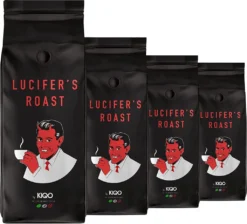 LUCIFER'S ROAST 4x1kg Espresso By KIQO Aus Italien - Starke Kaffeebohnen Für Kaffeevollautomaten Und Siebträger - Säurearm - 100% Robusta (ganze Bohnen, 4x1kg)
