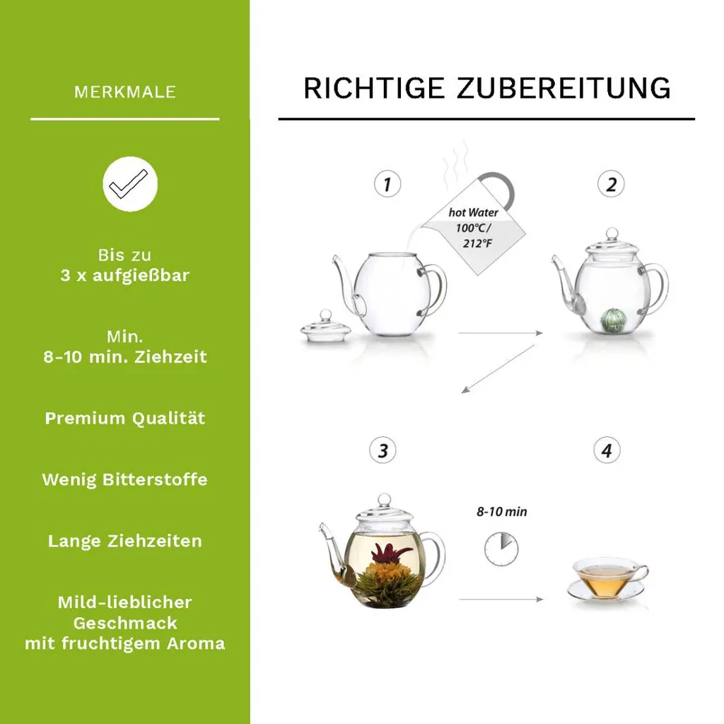 Creano Teeblumen Mix - Geschenkset Erblühtee Mit Glaskanne Grüner Tee Fruchtig Aromatisiert (Teerosen In 6 Sorten), Blooming Tea, Tee Geschenk Für Frauen, Mutter, Teeliebhaber 5 Creano Teeblumen Mix - Geschenkset Erblühtee Mit Glaskanne Grüner Tee Fruchtig Aromatisiert (Teerosen In 6 Sorten), Blooming Tea, Tee Geschenk Für Frauen, Mutter, Teeliebhaber – Bild 5