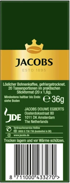 JACOBS Löskaffee Krönung 16 X 20 Sticks Löslicher Kaffee Instantkaffee 320 Getränke 16 JACOBS Löskaffee Krönung 16 X 20 Sticks Löslicher Kaffee Instantkaffee 320 Getränke -Senseo || Tassimo Verkäufe 7837a7efae665fbc62c9cf155437fa21