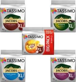 TASSIMO Vielfaltspaket XL Becherportion 5 Sorten Morning Café Mild Crema Intenso -Senseo || Tassimo Verkäufe 7ed295d8609b83ab672f81dad64ff414