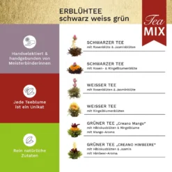 Creano Teeblumen Mix - 6 Erblühtee Weißer, Grüner & Schwarzer Tee, Teeblume, Blooming Tea, Geschenk Für Frauen -Senseo || Tassimo Verkäufe 9813075bb90d87ff8635b17bf2ca3958
