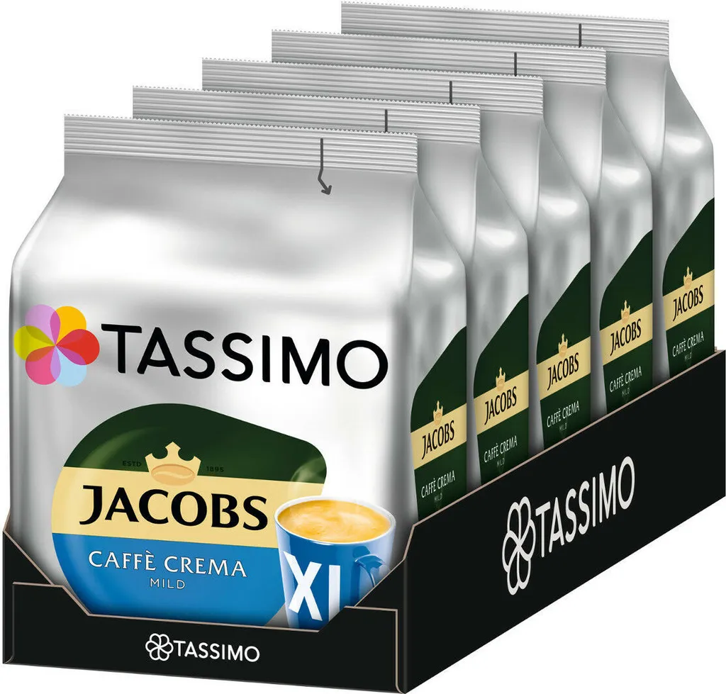 TASSIMO Jacobs Caffè Crema Mild XL 5er Pack T Discs Kaffee Kapseln 5x16 Getränke 1 TASSIMO Jacobs Caffè Crema Mild XL 5er Pack T Discs Kaffee Kapseln 5x16 Getränke