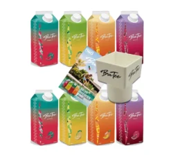 Capital BraTee 8er Tasting Set Eistee Je 750ml + Gratis Getränkehalter + Autogrammkarte BRATEE Ice Tea 2x Wassermelone 2x Zitrone 2x Pfirsich 2x Granatapfel - Mit Capi-Qualitäts-Siegel