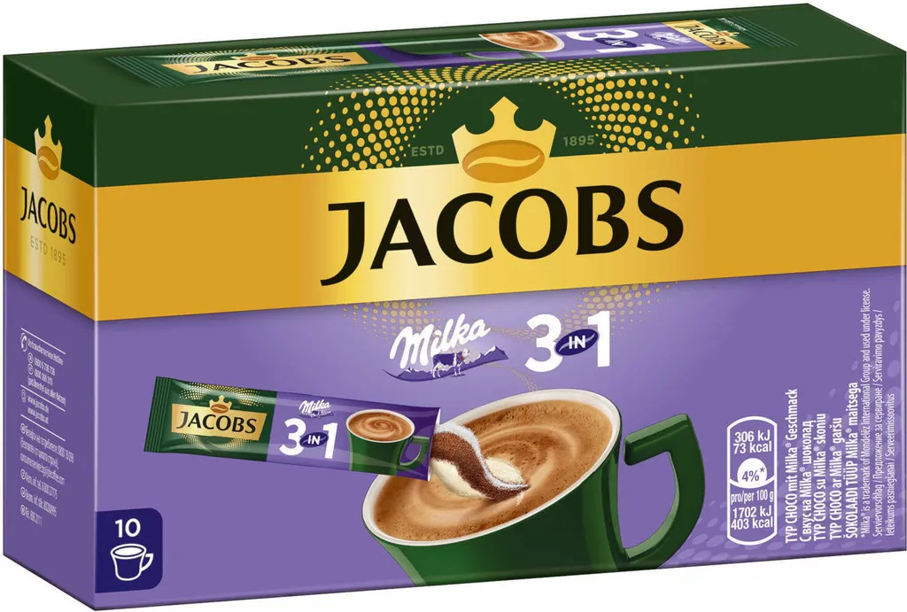 JACOBS Löskaffee 3in1 Milka®* 12x10 Sticks Löslicher Instantkaffee 120 Getränke 2 JACOBS Löskaffee 3in1 Milka®* 12x10 Sticks Löslicher Instantkaffee 120 Getränke – Bild 2