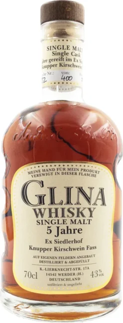 Glina Whisky Single Malt Whisky, 5 Jahre, Knupperkirschwein-Fass 0,7 L, Alc. 43 Vol.-%