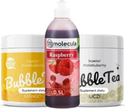 Popping Boba Molecula Bubble Tea Set 2x Fruchtperlen Litschi Und Mango 1x Sirup Himbeere 15x Becher 15x Strohhalme Popping Boba