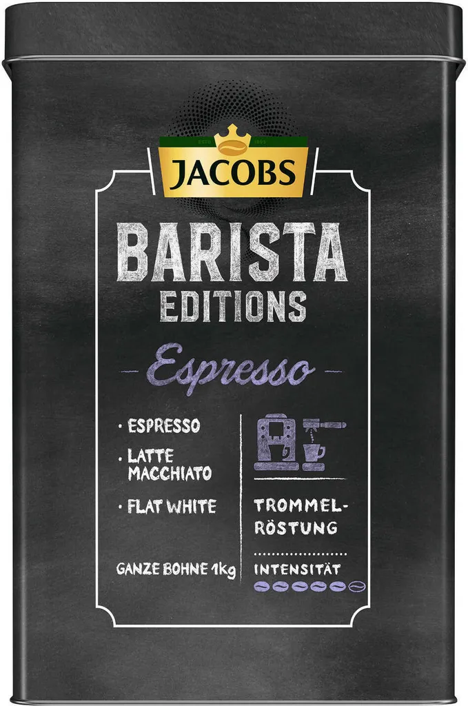 JACOBS Kaffeebohnen Krönung Crema Kräftig 2 X 1kg Ganze Kaffee Bohnen + 1 Aluminium Dose Im Barista-Design 2 JACOBS Kaffeebohnen Krönung Crema Kräftig 2 X 1kg Ganze Kaffee Bohnen + 1 Aluminium Dose Im Barista-Design – Bild 2