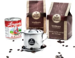 Vietnamesisches Kaffee-Starterset VietBeans Gemahlen - 2 X 250g Gemahlener Röstkaffee + Filter (Phin) + Gez. Kondensmilch -Senseo || Tassimo Verkäufe d7181f7d2ef11274d0cc4f39fc4f87b5