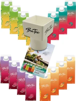 Capital BraTee 16er Tasting Set Eistee Je 750ml + Gratis Getränkehalter + Autogrammkarte BRATEE Ice Tea 4x Wassermelone 4x Zitrone 4x Pfirsich 4x Granatapfel - Mit Capi-Qualitäts-Siegel