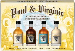 PAUL & VIRGINIE Rum-Box / 4 Einzigartige Rum Kostbarkeiten (4x0,05L = 0,2L) Alc. 15% & 40% Vol.