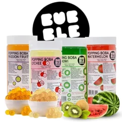 Popping Boba Fruchtperlen Für Bubble Tea Mix | Wassermelone, Litschi, Kiwi, Maracuja – Packung Mit 4 Fruchtigen Sorten Tapioka Perlen Von Bubble Mania - 450 G