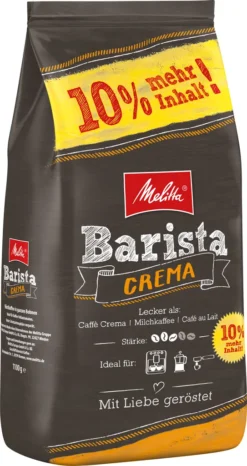 MELITTA Ganze Kaffeebohnen Barista Crema 1100g Ausgewogen Harmonisch Stärke 3